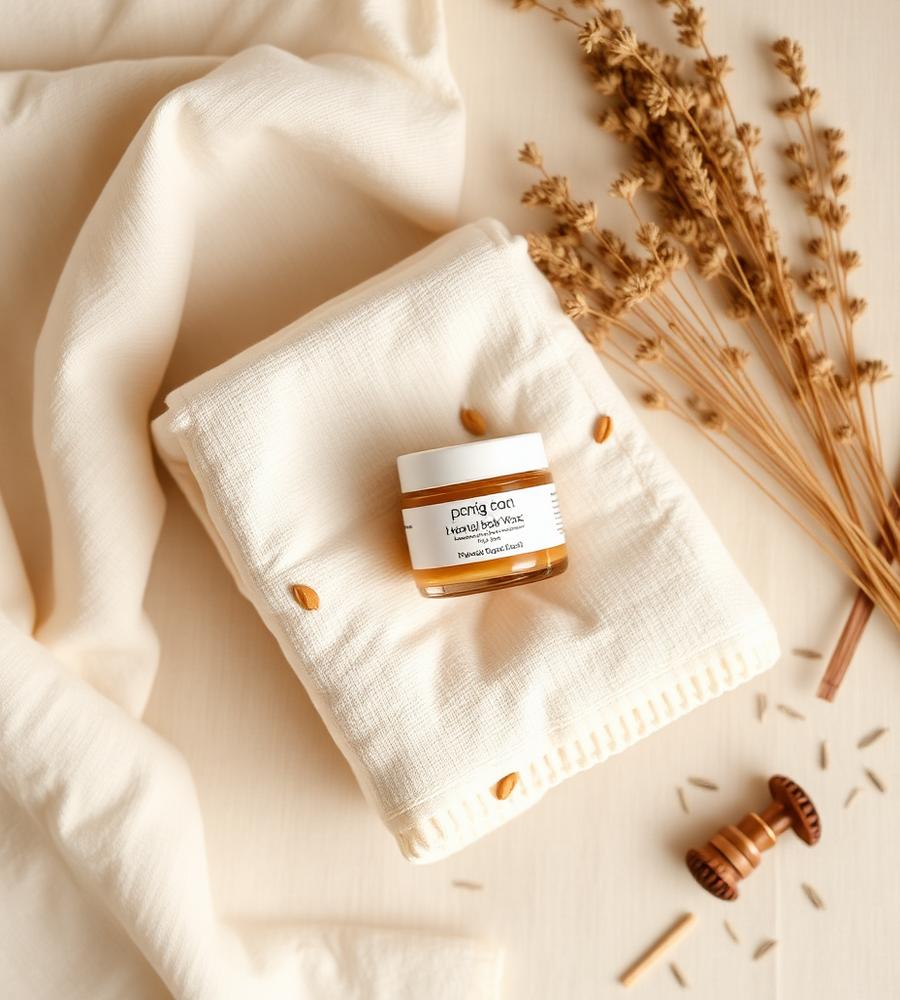 Spa flatlay with warm wax and linen